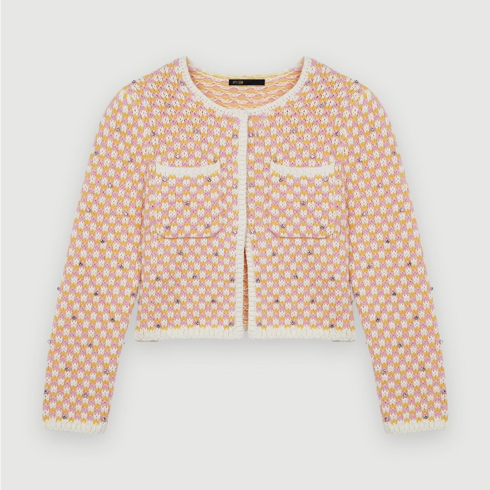NWT Maje Pink Knit Maree Rhinestone Embellished Cardigan- Sz T2 - Medium